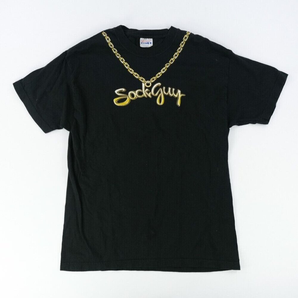 Vintage Sockguy SG-Unit Sz. L USA Made Bling Chain T-Shirt y2K Beefy-T Funny